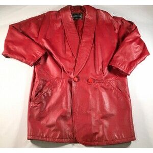 Gallery Women’s Size M RED  Mid Length 100% Genuine Leather Jacket Trench Korea